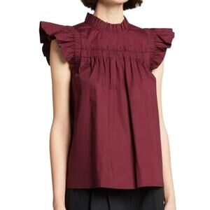 Sea New York Smocked Blouse Back Button Flutter Cap Sleeve  Size XS Quiet Luxury